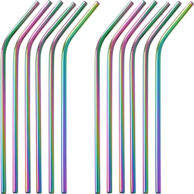 Produktbild von GRÄWE Edelstahl Trinkhalme 12er Set Regenbogen Gebogen