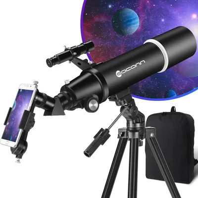 Zdjęcie produktu dla Teleskop, teleskop astronomiczny dla dorosłych, o średnicy 80 mm i ogniskowej 600 mm, przenośny, idealny na podróże, dla początkujących i dzieci, z statywem i adapterem do telefonu