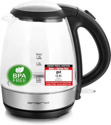 Produktbild von Glas Wasserkocher 1,2L, 2200W, LED-Beleuchtung, Borosilikatglas, BPA-frei, 360° Basis, Kalkfilter, Abschaltautomatik, ideal für Zuhause & Büro
