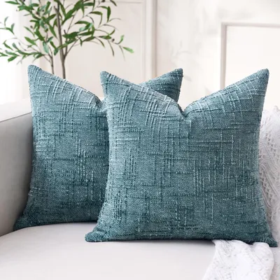 Produktbild von Set aus 2 dekorativen Kissenbezügen aus Chenille, 40 x 40 cm, blau