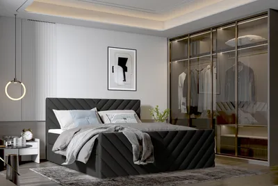 Produktbild von Emoebel24 Polsterbett 200x200 cm mit Stauraum – Modernes Designerbett mit Samtbezug & hohem Kopfteil – Schwarz Schlafzimmermöbel SATURN