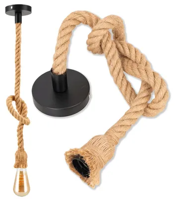Zdjęcie produktu dla Oprawa lampa sufitowa dekoracyjna lina sznur jutowy E27 loft boho industrialna czarna regulowana 90 cm