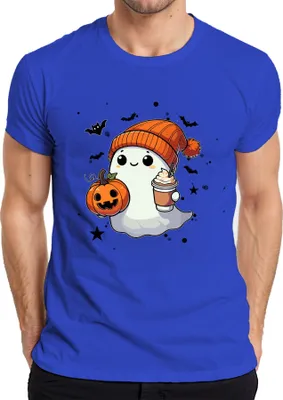 Produktbild von Süßer Halloween Geist Kürbis Pumpkin Spice Latte Herbst Niedlich Herren T-Shirt, Blau, M