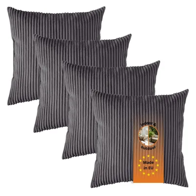 Productafbeelding van Set van 4 Kord-bankkussens, 40 x 40 cm, sierkussens, hoofdkussens, donkergrijs, sleepling
