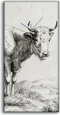Produktbild von Dekor Leinwand Uhr Wandbilder Geräuschlos 30x60 Zeichnung Tier Kuh Kunst - weiße Hände