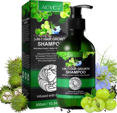 Produktbild von Shampoo 3-in-1 mit Rizinusöl Amlaöl Schwarzkümmelöl Kopfhaut Pflege Haarwachstum, 1x 300ml
