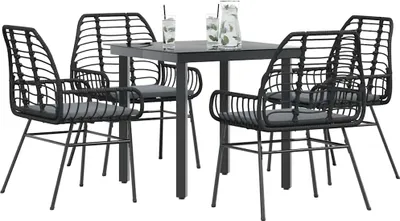Produktbild von Möbel 5-tlg. Garten-Essgruppe mit Kissen Schwarz Poly Rattan Glas - Sitzgruppe 3334549