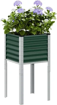 Produktbild von Grüner Pflanzkübel aus Stahl, 45x45x88 cm, witterungsbeständiger Blumenkasten für Balkon, Garten und Terrasse