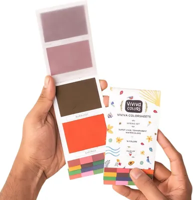 Productafbeelding van Aquarelverfset, 16 levendige kleuren in Coloursheet voor buiten en onderweg, handgemaakt, 16 aquarelkleuren in voorjaarsset