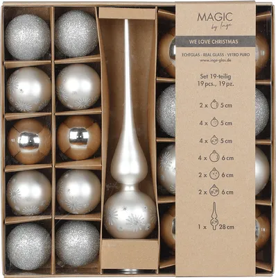 Produktbild von Weihnachtskugeln Glas 5-6cm mit Spitze 19er Set - Frosty Silver