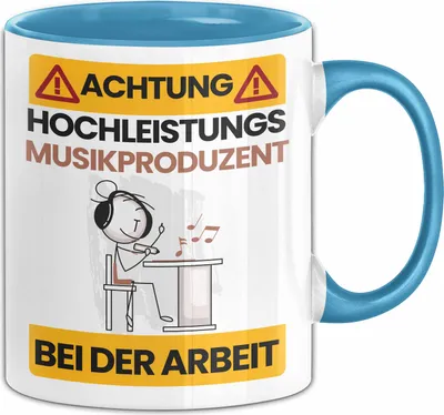 Produktbild von Musikproduzent Tasse Geschenk Lustiger Spruch Geschenkidee für Musikproduzent Achtung Hochleistungs Musikproduzent Bei Der Arbeit (Blau)