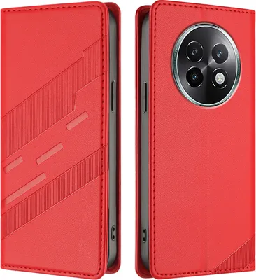 Image de Etui pour Realme 13+, étui portefeuille en cuirPolyuréthaneavec fente pour carte et fonction stand Rot