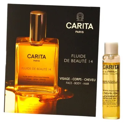 Image de Carita Paris Fluide 14, huile nutritive à l'huile de noisette, pour le corps, le visage et les cheveux, format échantillon de 5 ml