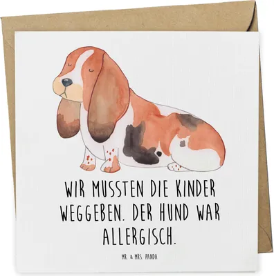 Produktbild von Mr. & Mrs. Panda Grußkarte Hund Basset Hound - Weiß - Geschenk, faltkarte, Sprüche, Lustig, doppelkarte, Süß, Klappkarte, Glückwunschkarte, anlasskarte