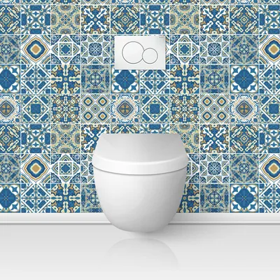 Image de Crédence adhésive sticker pour WC - Lumaléa - Effet carreaux de ciment - Adhésif + Protection BRILLANTE - 55x55 cm