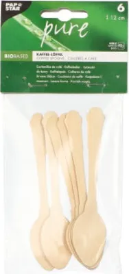 Produktbild von PAPSTAR Kaffeelöffel Holz "pure" 12 cm, Vintage-Design | Beutel (6 Stück)