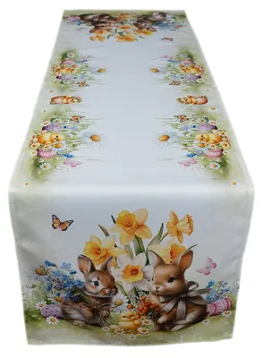 Produktbild von Tischdecke Tischläufer Druckmotiv Hasenkinder Osterhasen Ostern 40 x 140 cm
