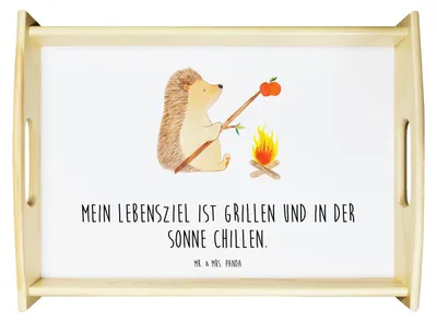 Produktbild von Mr. & Mrs. Panda Serviertablett Igel Grillen - Weiß - Geschenk, sofatablett, Spruch, tablett aus holz, Lustige Sprüche, Ziele, Kaffee, Motivation, Sinn Des Lebens