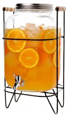 Productafbeelding van Glazen drankdispenser met tappunt, 8 liter - Saftdispenser met metalen voet