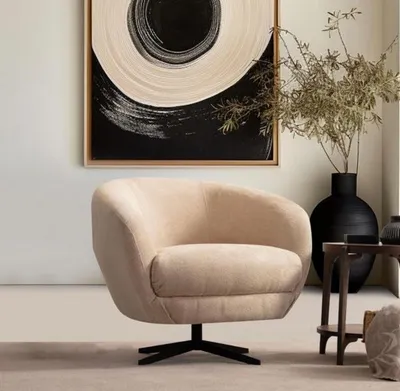 Produktbild von Weißer Textilsessel im modernen Stil für Wohnzimmer mit Stahlbeinen