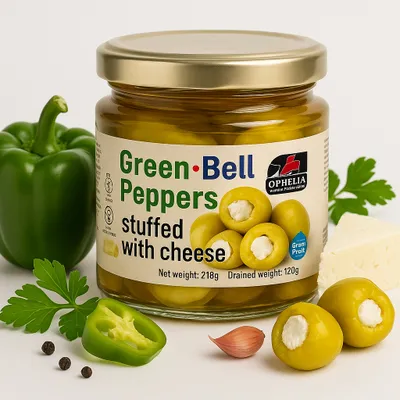 Produktbild von Ophellia Grüne Paprika mit Käsefüllung 210 g im Glas aus Griechenland