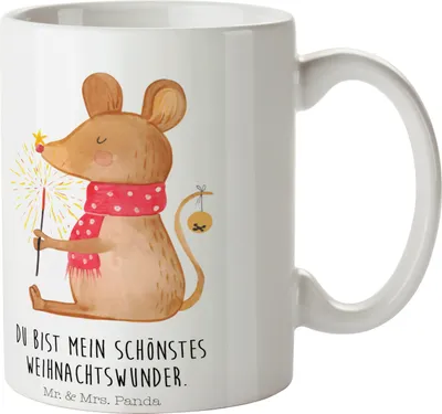 Produktbild von Mr. & Mrs. Panda Tasse Maus Weihnachten - Weiß - Geschenk, Teebecher, Weihnachtsmotiv, kaffeebecher bedruckt, Mäuschen, Becher, Weihnachtsgruß, Frohe, Kaffeetasse