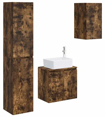 Imagen del producto de Juego de muebles de baño, 3 piezas, roble ahumado, 33 x 34,5 x 160 cm