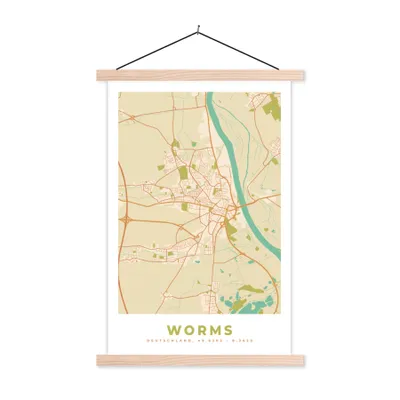 Produktbild von MuchoWow® Textilposter Karte - Worms - Stadtplan - Vintage 40x60 cm mit holzfarbenen Rahmen - Poster