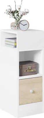 Produktbild von EUGAD Nachttisch schmal, mit Ablagen Schublade, Nachtschrank, Weiß-Eiche