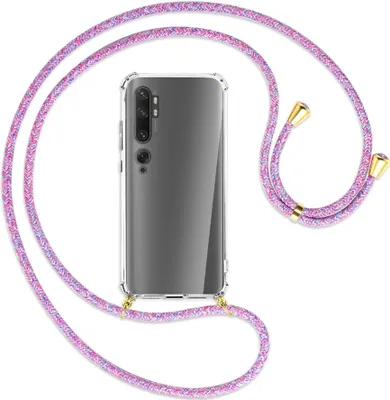 Produktbild von Handykette Backcover-Schutzhülle mit Band (Metall goldfarben) für Xiaomi Mi Note 10 (Pro) - lila/rosa/blau
