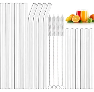 Immagine prodotto di Cannucce in vetro riutilizzabili, confezione da 20 pezzi: 6 corte, 6 lunghe dritte, 4 curve + 4 spazzole per la pulizia, realizzate in vetro borosilicato, diametro 0,9 cm