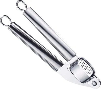 Zdjęcie produktu dla Tarka do czosnku ze stali nierdzewnej – 20 cm – srebrna – z wyjmowanym sitkiem