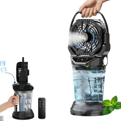 Produktbild von Tragbarer Sprühventilator - Tischventilator - 120° oszillierend - Wassertank - RGB-Licht - Fernbedienung - 3–4 Geschwindigkeiten - Schwarz