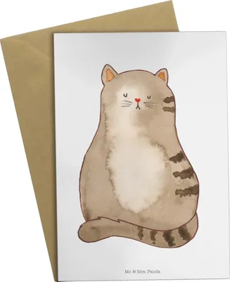 Produktbild von Mr. & Mrs. Panda Beileidskarte Katze Sitzen - Weiß - Geschenk, Grußkarte, weihnachtskarten, osterkarte, einladungskarten, hochzeitskarten, glückwunschkarten, Herz, Katzen