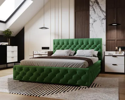 Obrázok produktu pre Čalúnená posteľ 180x200 cm Elira - Glamour posteľ - čalúnená posteľ, dvojposteľ s úložným priestorom, rošt - zamat, zelená