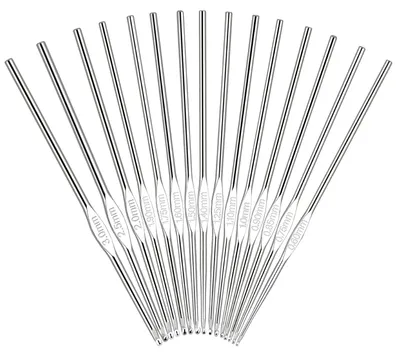 Produktbild von Häkelnadel Set - 15-teilig aus Edelstahl - Für feine Strickprojekte und Spitze - 0,6-3,0 mm