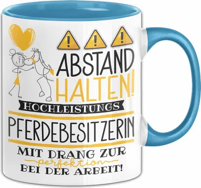 Produktbild von Pferdebesitzerin Tasse Geschenk Lustig Abstand Halten Hochleistungs-Pferdebesitzerin Mit Drang Zur Perfektion Bei Der Arbeit (Blau)