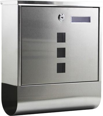 Wiltec Briefkasten mit Zeitungsrolle 305 x 95 x 335 mm, Wandbriefkasten mit Namensschild, Sichtfenstern, Schloss und Zeitungsrolle, Postkasten aus Edelstahl
