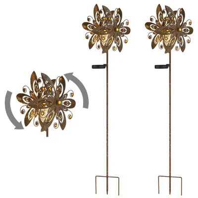 Produktbild von 2er Set LED Solarleuchte, Glaskugel, Windrad, Rostfarbe, H 124 cm