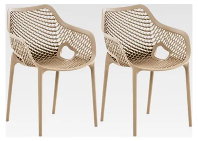 Produktbild von Gartenstuhl 2er Set, stapelbar, wetterfest, modernes Design, Kunststoffgestell, nicht verstellbare Armlehnen und Rückenlehne, Farbe: Schlamm