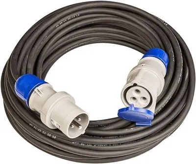 Obrázok produktu pre Priemyselný predlžovací kábel s gumovým plášťom IP67, 16 A, 2P+T, 200–250 V – 20 m