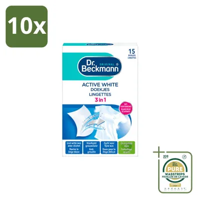 Image de 10 lingettes blanchissantes Dr. Beckmann Active White pour éliminer les traces de gris - Pack économique - 10 pièces