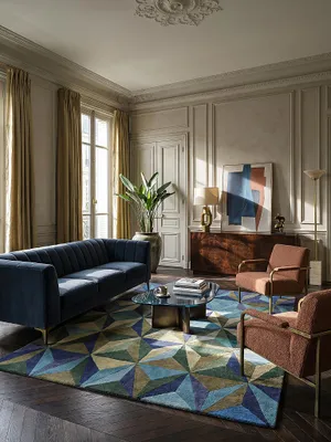 Teppich Blau-Grün rechteckig im Wohnzimmer mit Couchtisch und Wohnaccessoires Wohnidee skandinavisch modern_#sku_SAF503119376412-SAF503119376413#