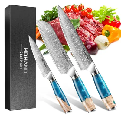 Obrázek produktu pro Sada kuchyňských nožů, nerezová ocel, originální design rukojeti, modrá