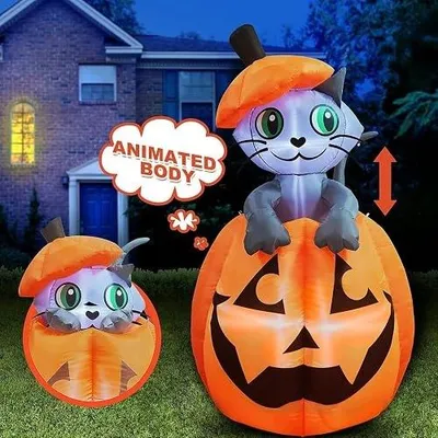 Zdjęcie produktu dla Nadmuchiwany animowany kotek na dyni LED dekoracja halloween prezent