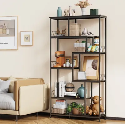 Productafbeelding van Bealife FS13 Boekenkast, vrijstaand model met 5 planken, open boekenkast voor woonkamer, kantoor, studeerkamer, 180x100x30 cm, zwart