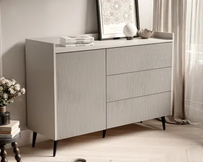 Produktbild von IDOHOME-Kommode mit Schubladen SCALA 126 cm Kaschmir mit Beinen gerrifelten Fronten Stauraum Schubladenschrank Aufbewahrungsschrank Stehend