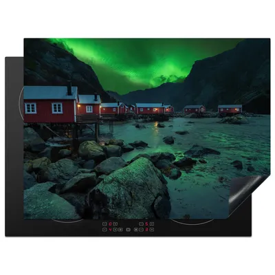 Produktbild von KitchenYeah© Herdabdeckplatte Nordlichter - Norwegen - Nacht , 71x52cm, Küche Deko, Glaskeramikkochfeld Herdabdeckung, Abdeckplatte fùr Kochfeld