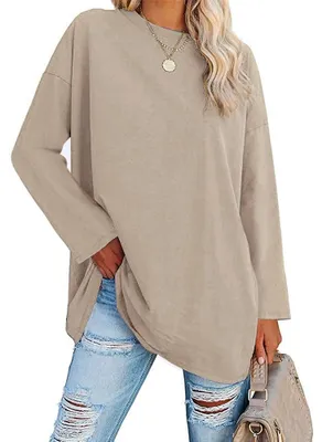 Imagen del producto de Camisa holgada de manga larga - Túnica informal - Color caqui