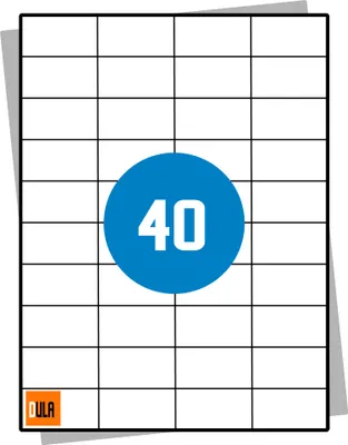 Produktbild von DULA Etiketten - Aufkleberblätter A4 - 40 Aufkleber pro Blatt - 52,5 x 29,7 mm - 1000 Blatt